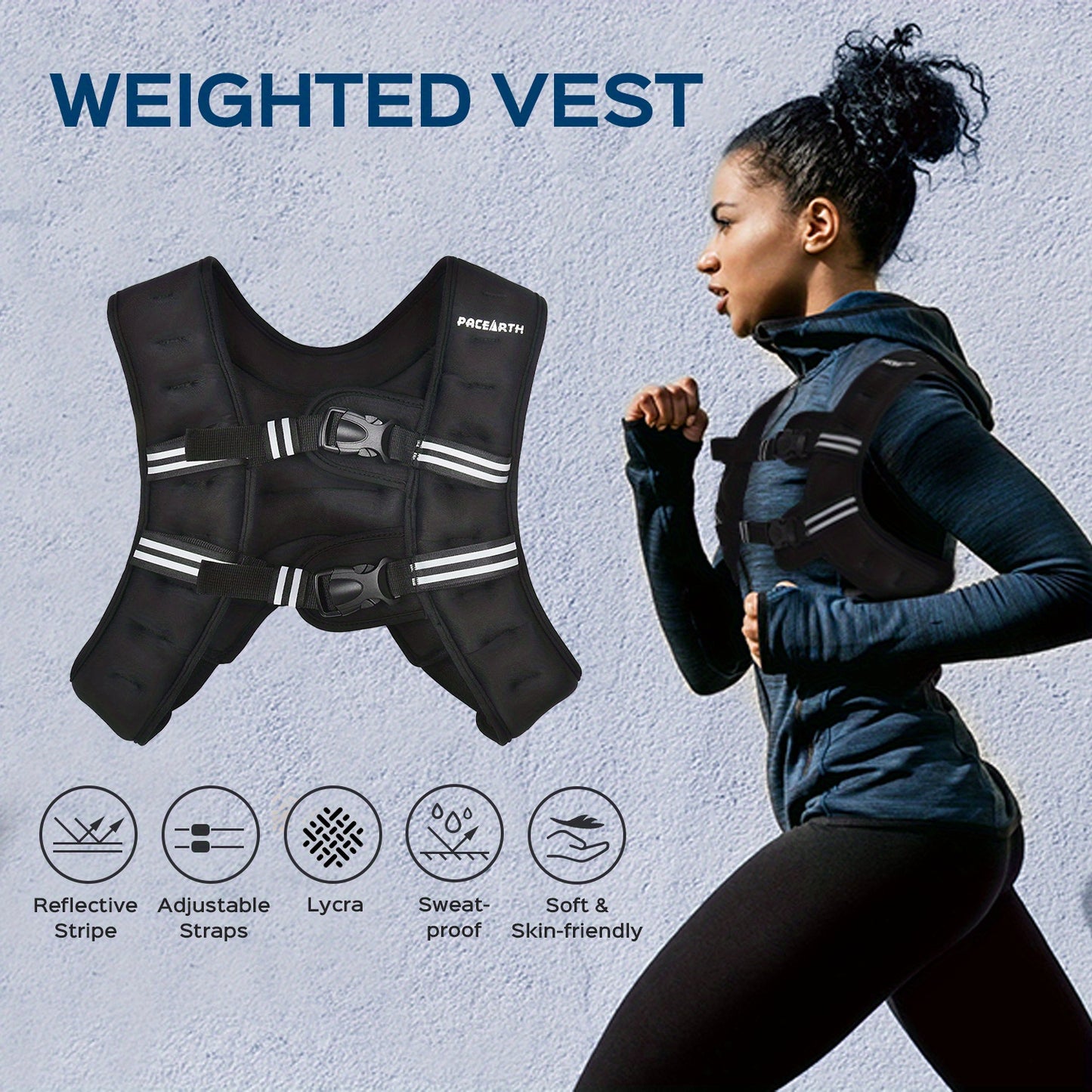 PACEARTH Weighted Vest 6lb/ 16lb/ 25lb Weighted Vest with Reflective Stripe, Body Weight Vests Adjustable for Men, Women Workout, Strength Training, Running, Walking, Jogging Reflective Stripes Deeper Back Mesh Pocket, Withou