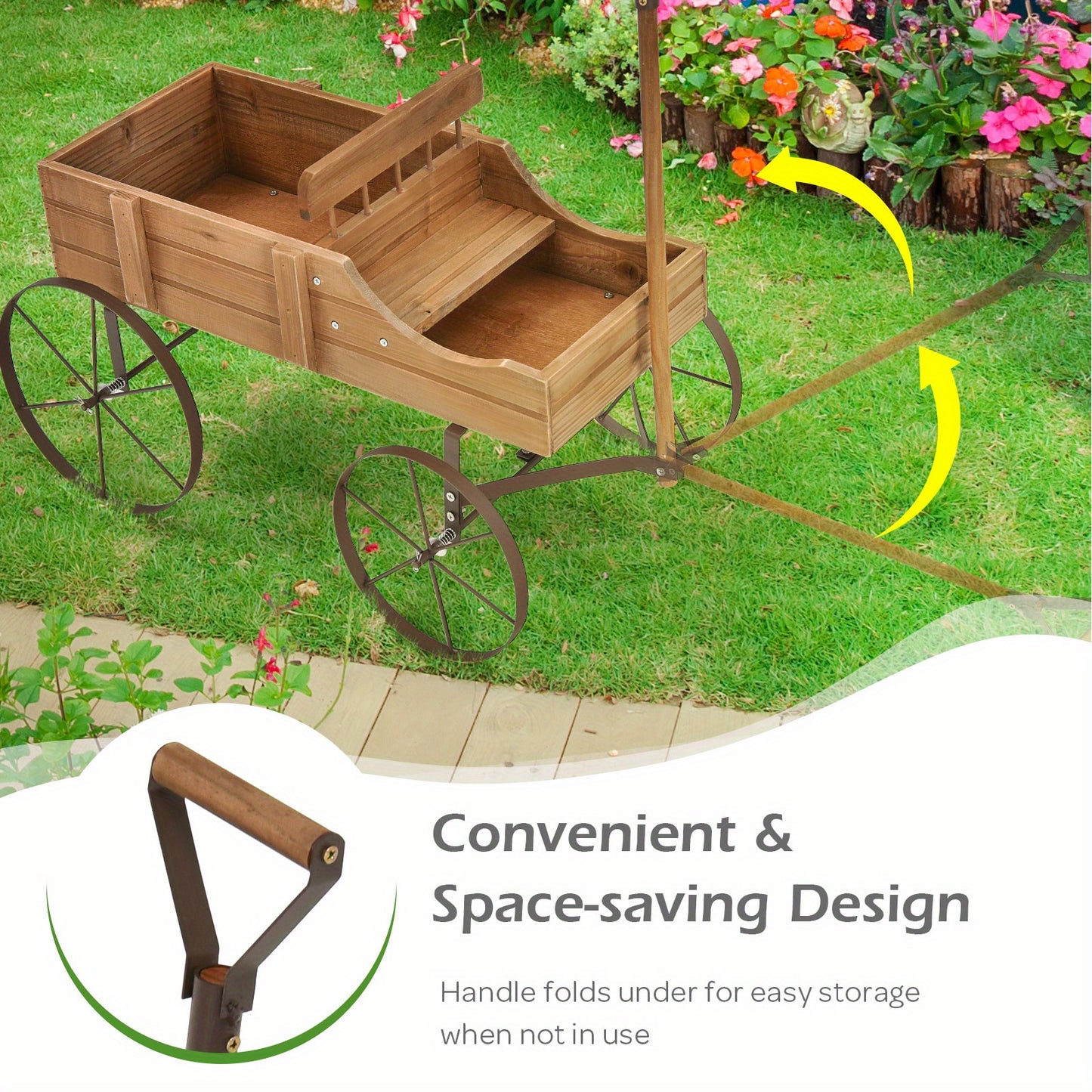 Gymax Wooden Garden Flower Planter Wagon