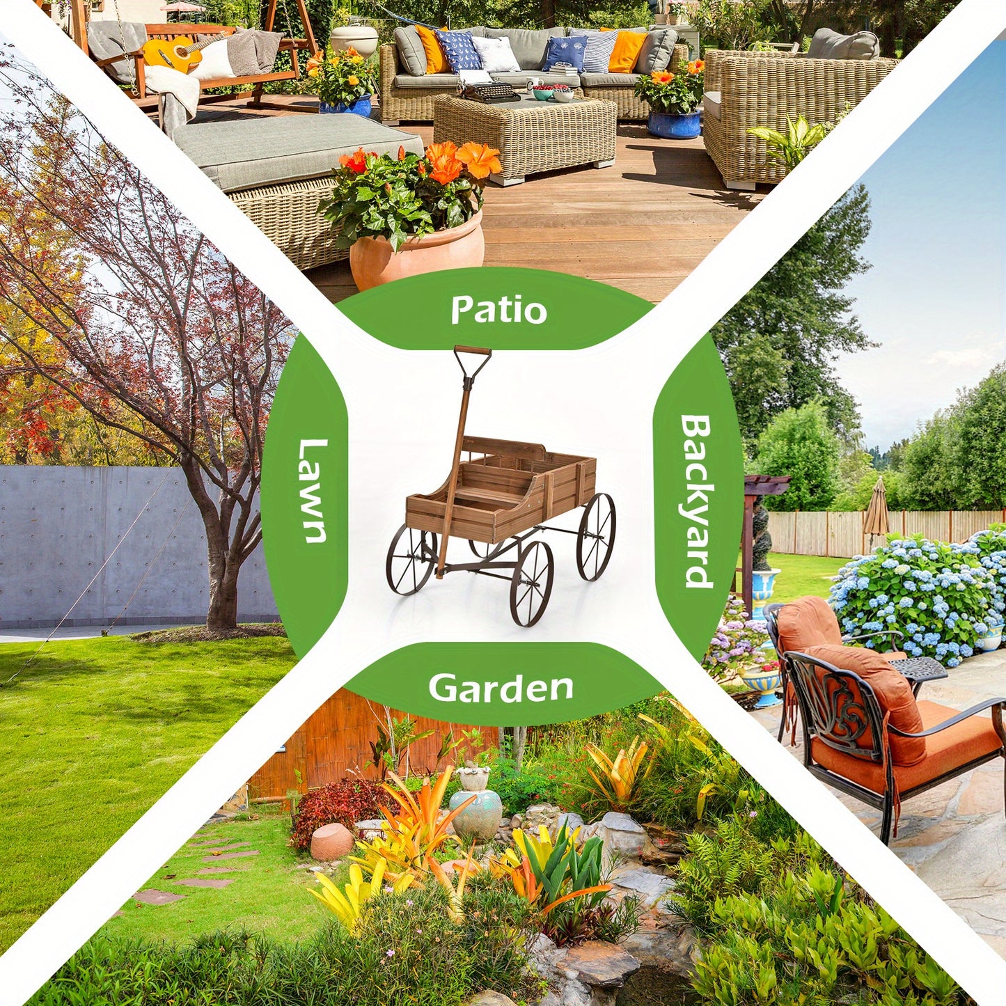Gymax Wooden Garden Flower Planter Wagon