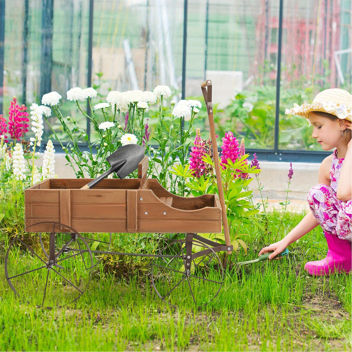 Gymax Wooden Garden Flower Planter Wagon