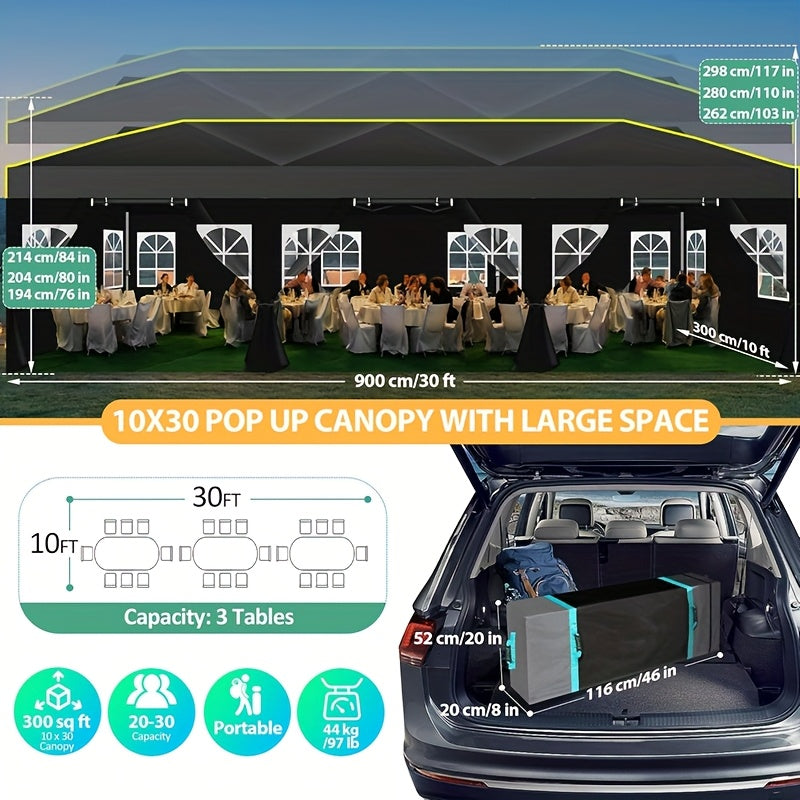 10x30 Pop-Up Canopy with Detachable Side Walls