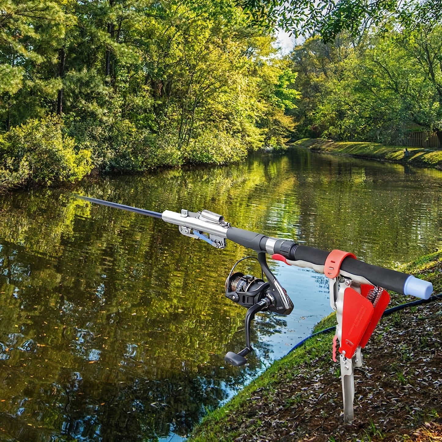 Automatic Fishing Rod Holder with Spring-Loaded Hook