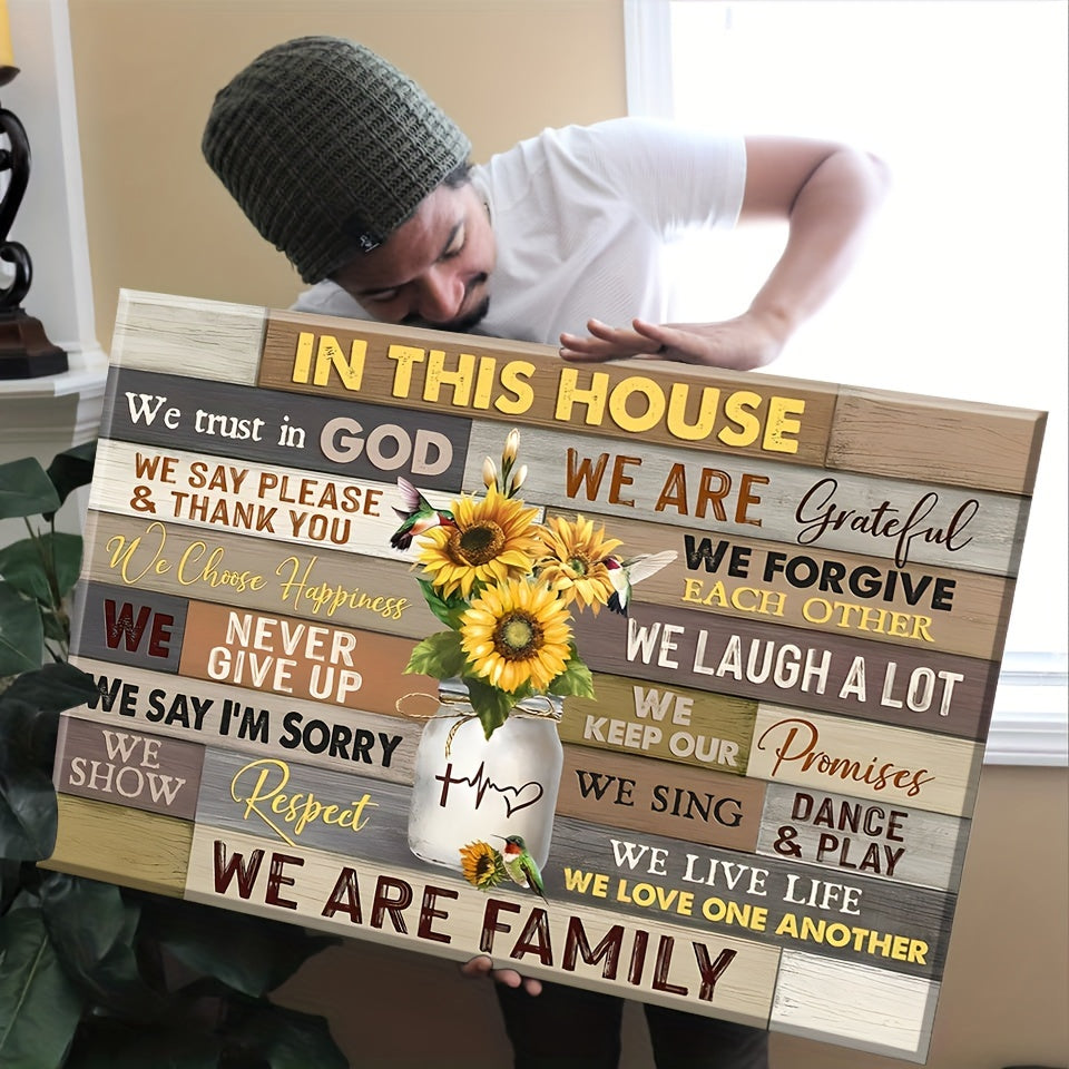 1pc Wooden Framed, Wall Art In This House We Trust In God