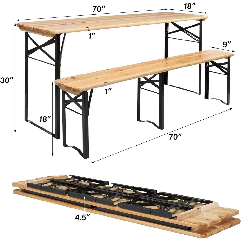 Folding Wooden Picnic Table and Bench Set