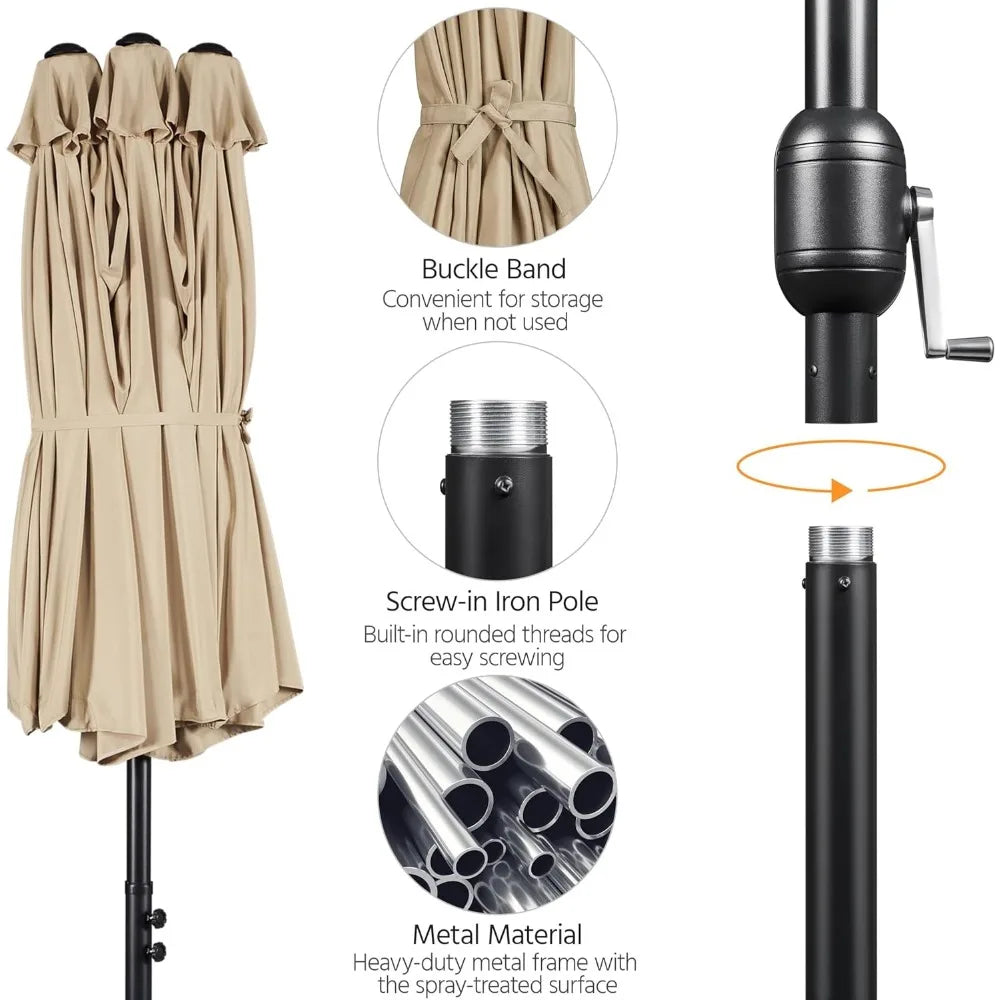 Large Patio Umbrella with Solar LED Lights