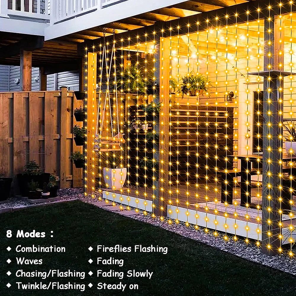 Solar Curtain String Lights with 300 LEDs