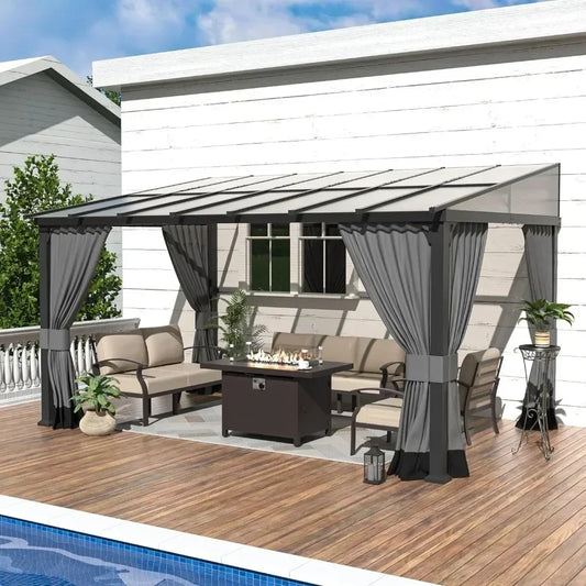 Wall-Mounted Hardtop Gazebo with Sloping Sun Panel Roof