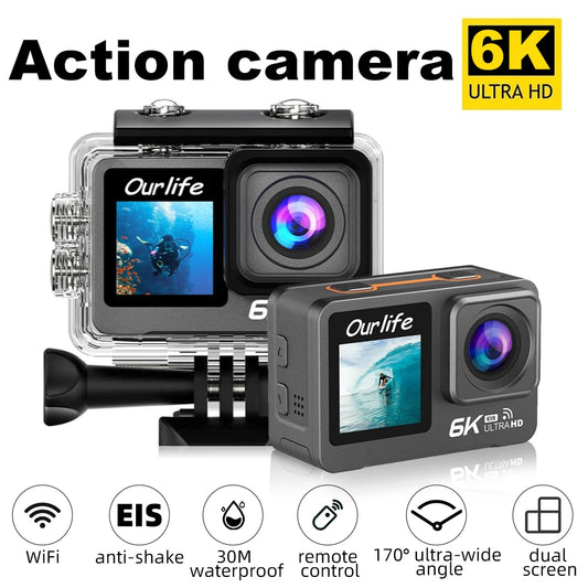 6K Action Camera Sports Cam with Dual Screen and Remote