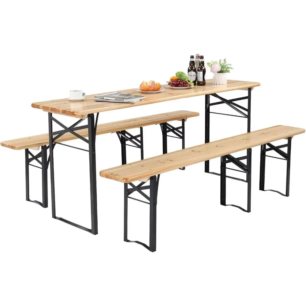 Folding Wooden Picnic Table and Bench Set