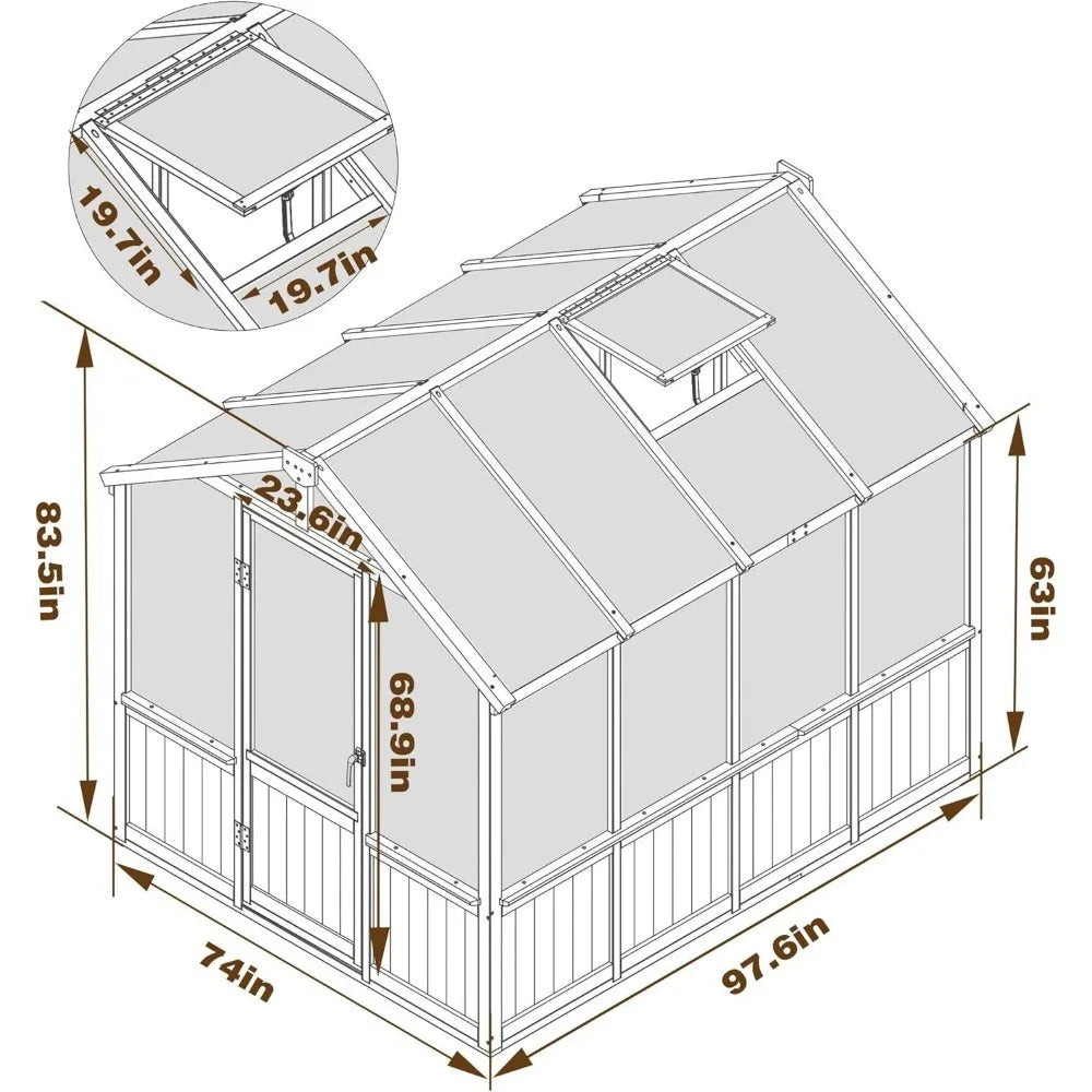 6 X 8 Ft Wooden Polycarbonate Greenhouse