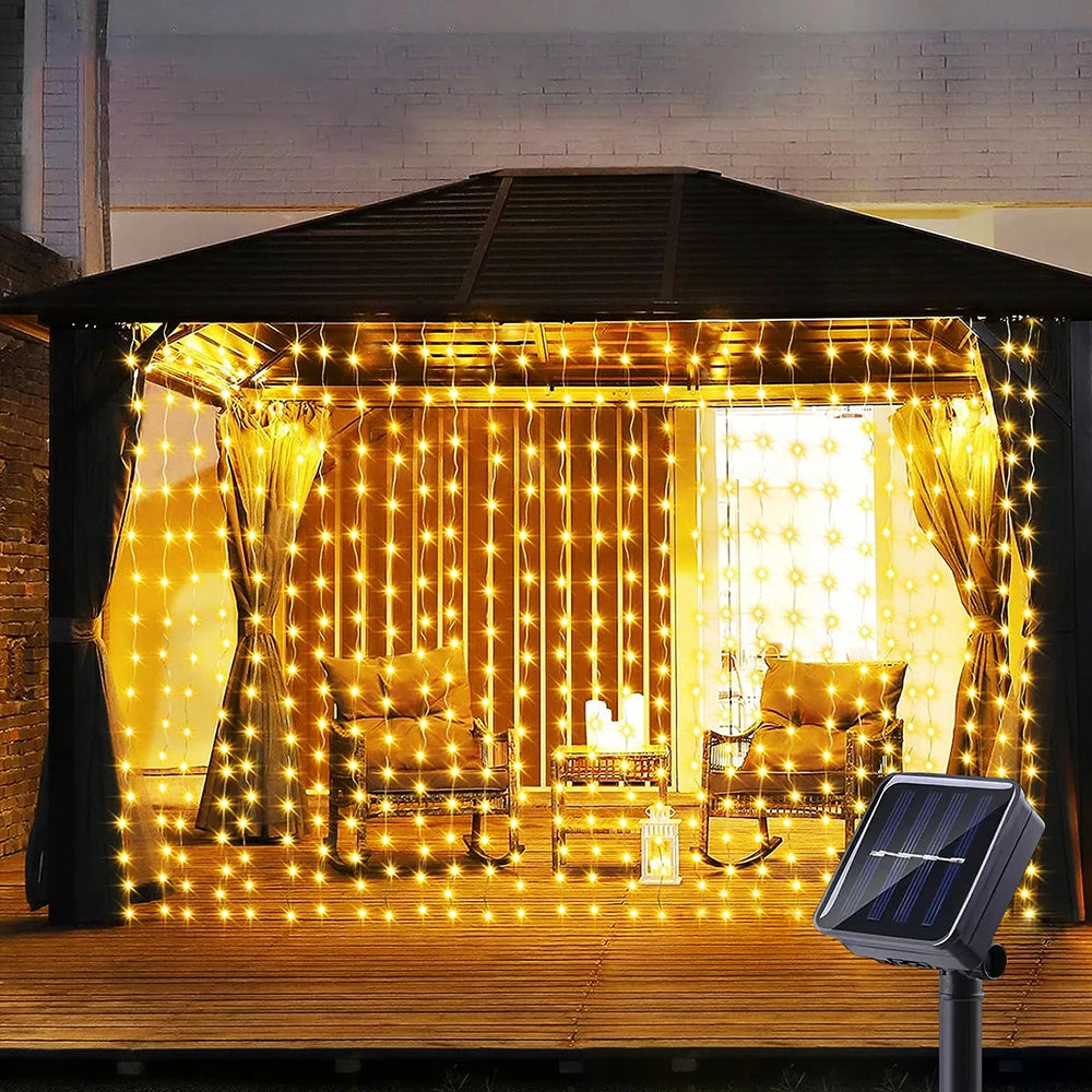 Solar Curtain String Lights with 300 LEDs