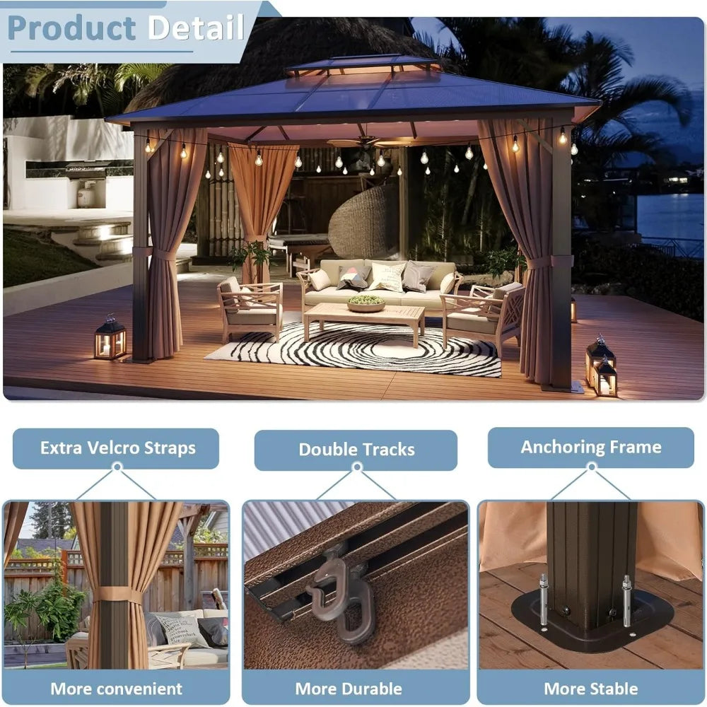 10x12 Hardtop Gazebo with Polycarbonate Double Roof & Aluminum Frame