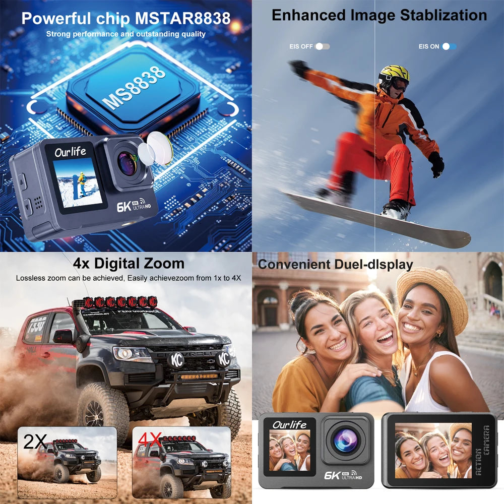 6K Action Camera Sports Cam with Dual Screen and Remote