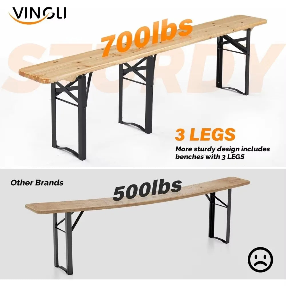Folding Wooden Picnic Table and Bench Set