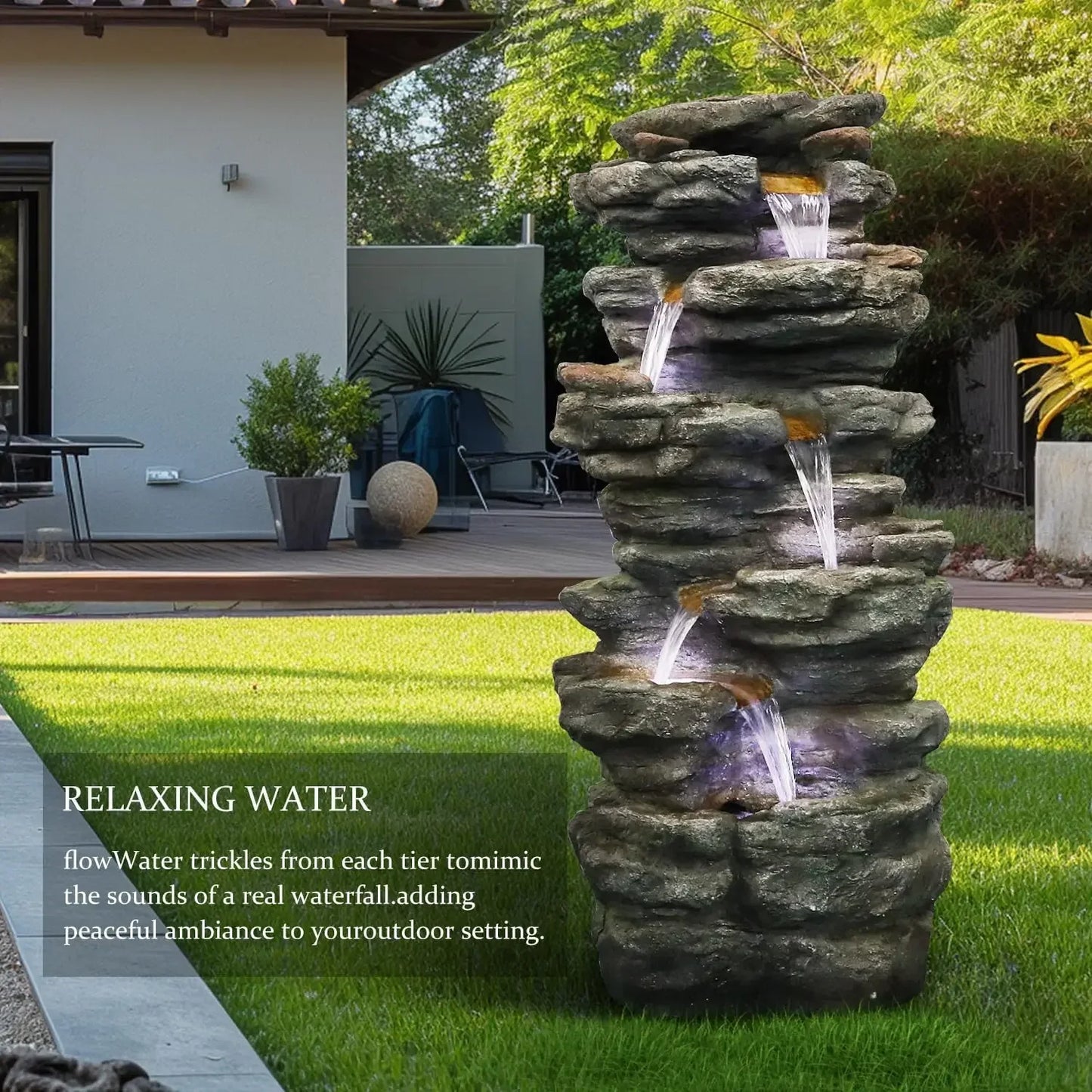 40"High 6Tiers Cascading Rock Outdoor Water Fountain