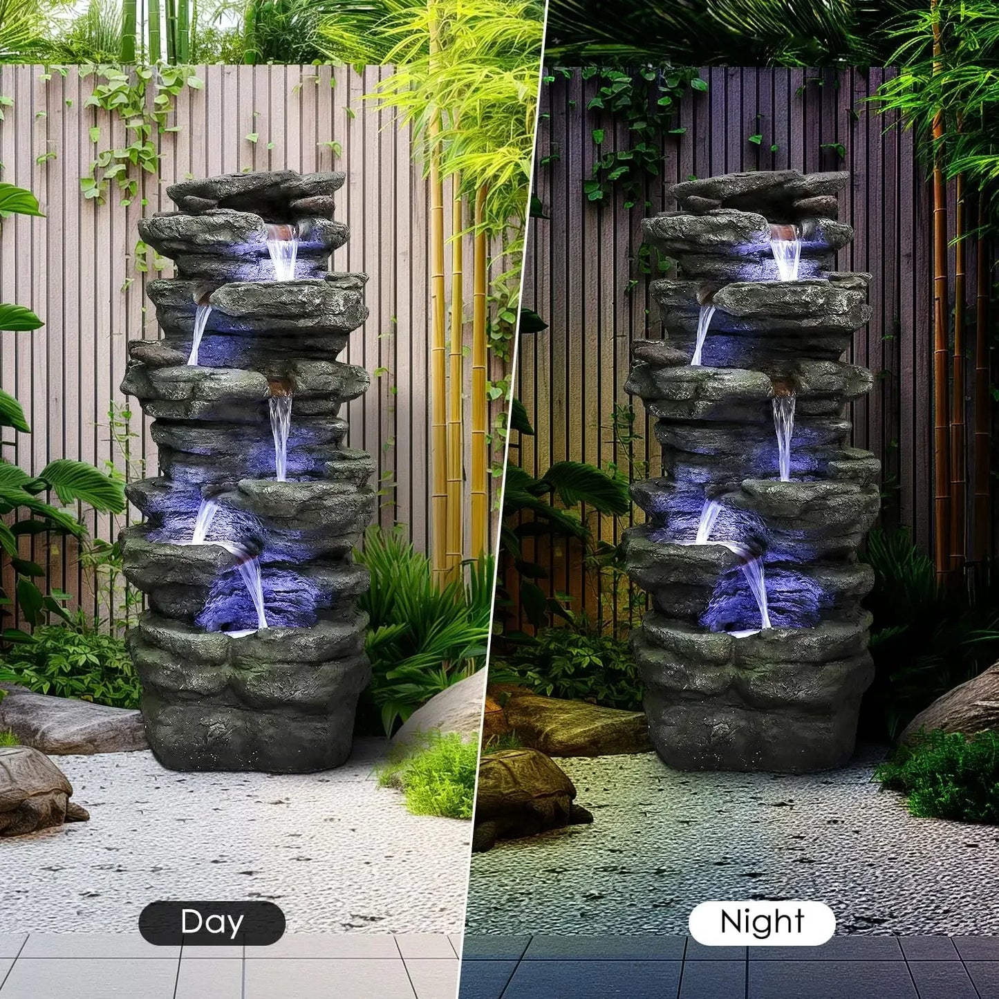 40"High 6Tiers Cascading Rock Outdoor Water Fountain