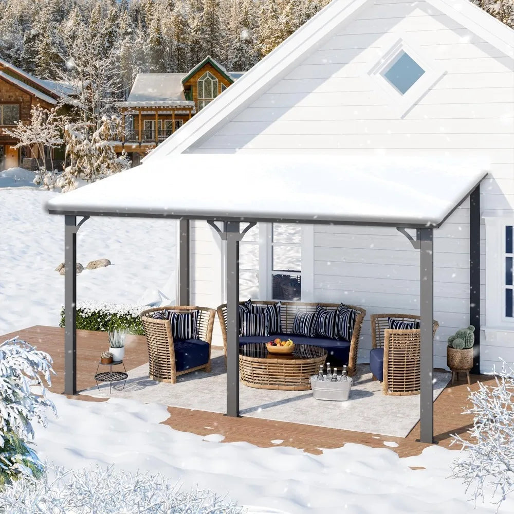 Outdoor Hardtop Pavilion with Wall-Mounted Sunshade