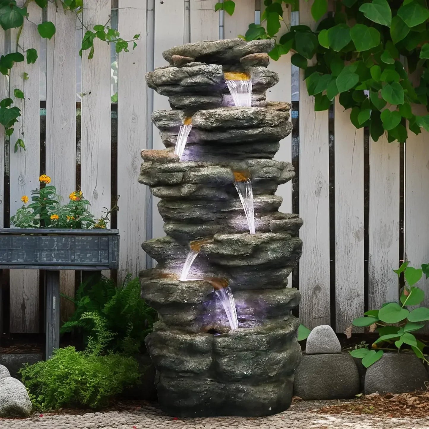 40"High 6Tiers Cascading Rock Outdoor Water Fountain