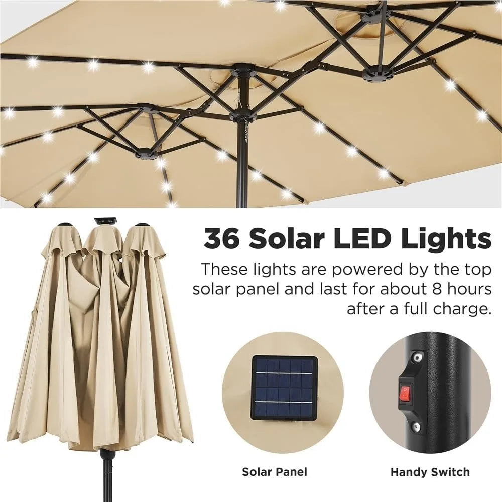 Large Patio Umbrella with Solar LED Lights