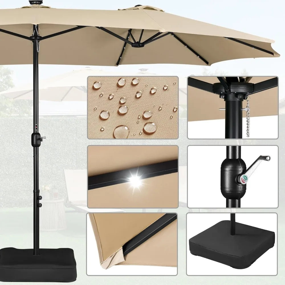 Large Patio Umbrella with Solar LED Lights