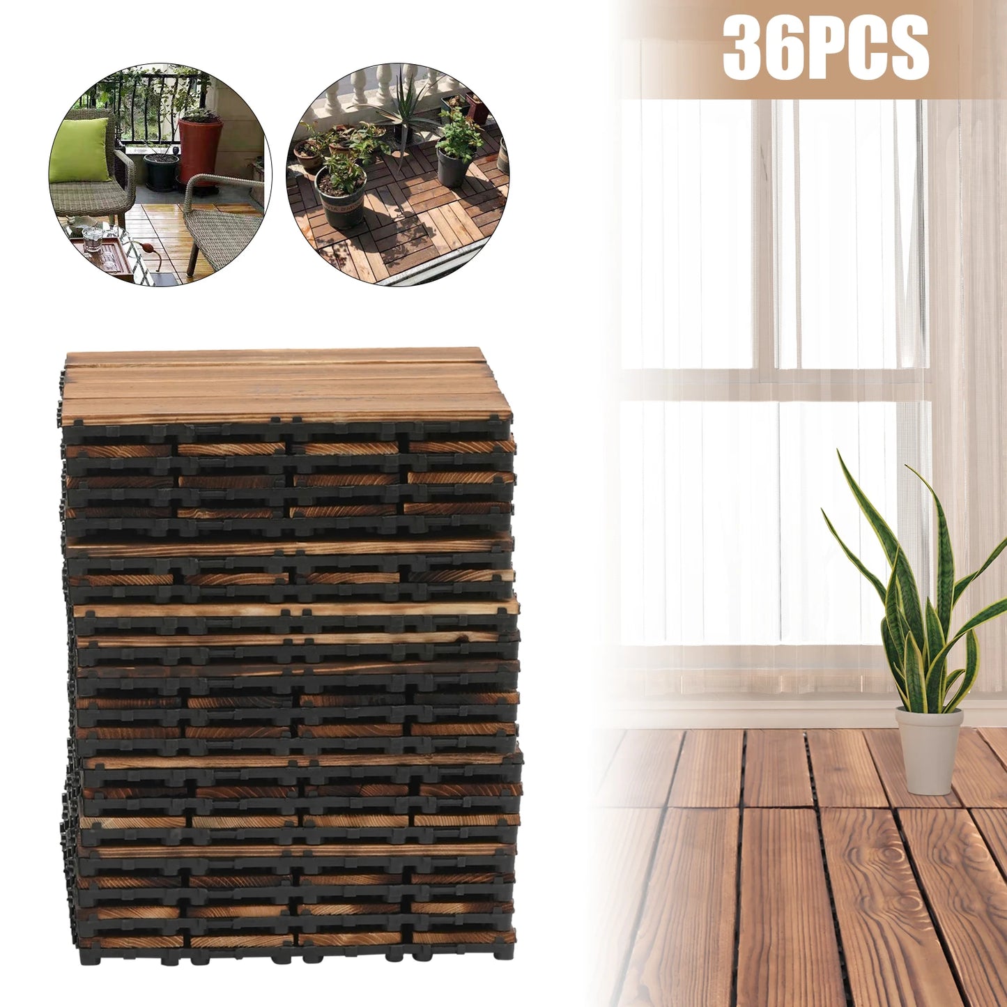 Patio Interlocking Wood Floor Tiles Set