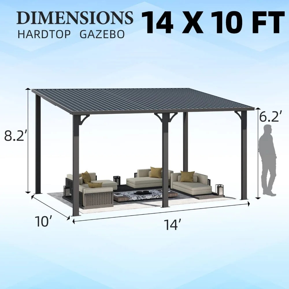 Outdoor Hardtop Pavilion with Wall-Mounted Sunshade