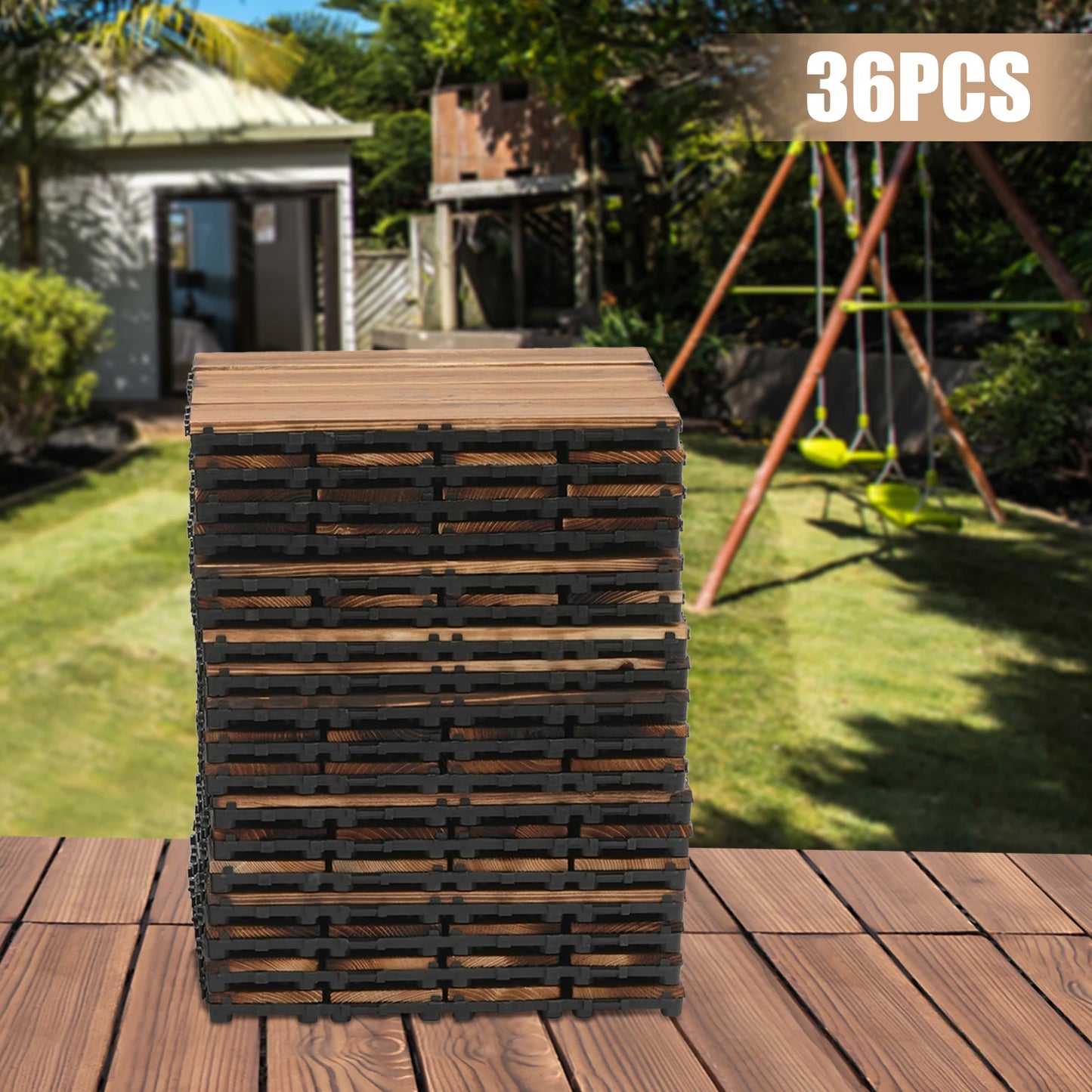 Patio Interlocking Wood Floor Tiles Set