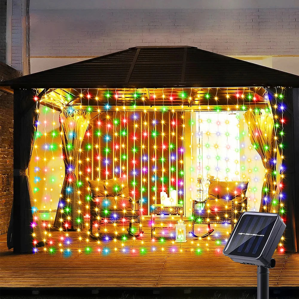 Solar Curtain String Lights with 300 LEDs