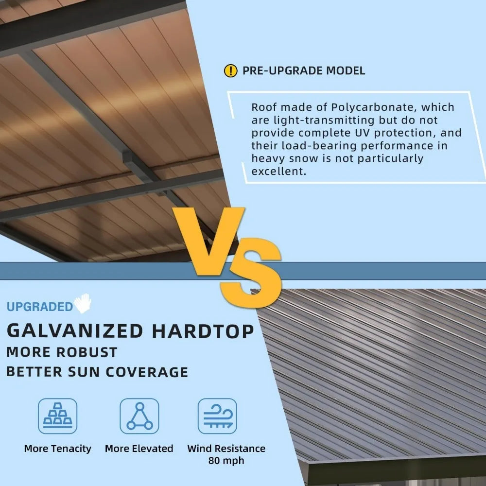 Outdoor Hardtop Pavilion with Wall-Mounted Sunshade