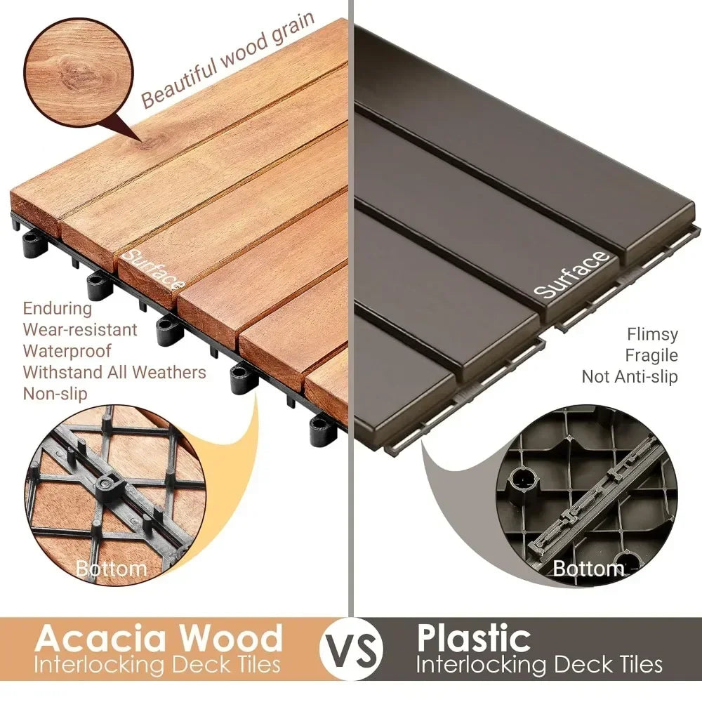Garden Flooring, Solid Acacia Wood Interlocking Terrace Decking
