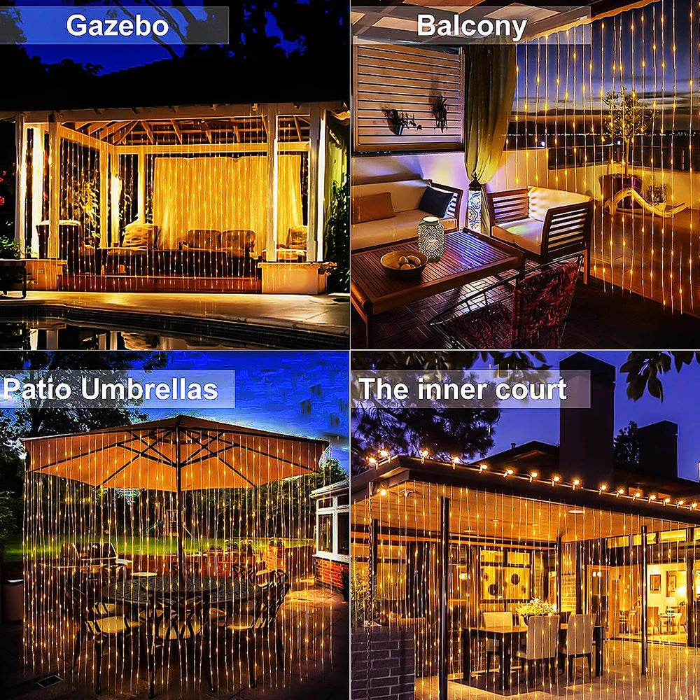 Solar Curtain String Lights with 300 LEDs