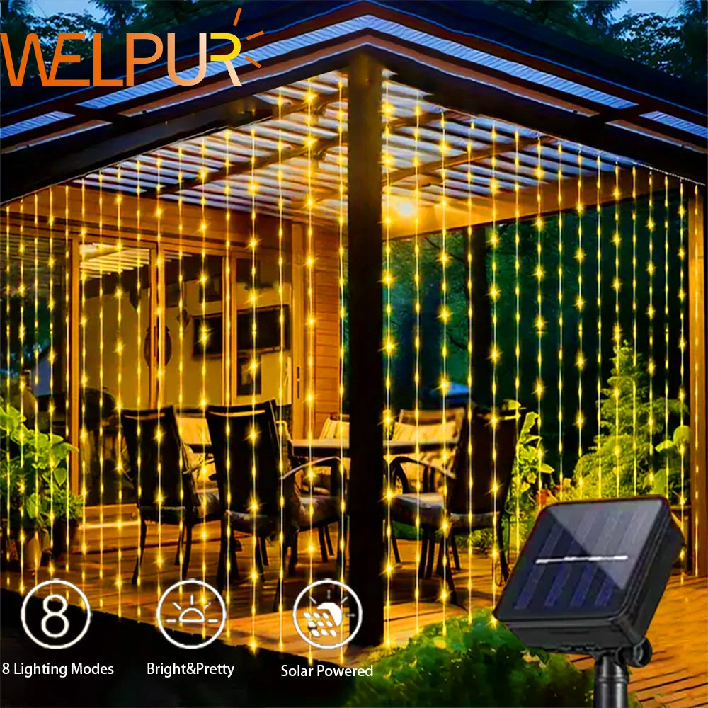 Solar Curtain String Lights with 300 LEDs