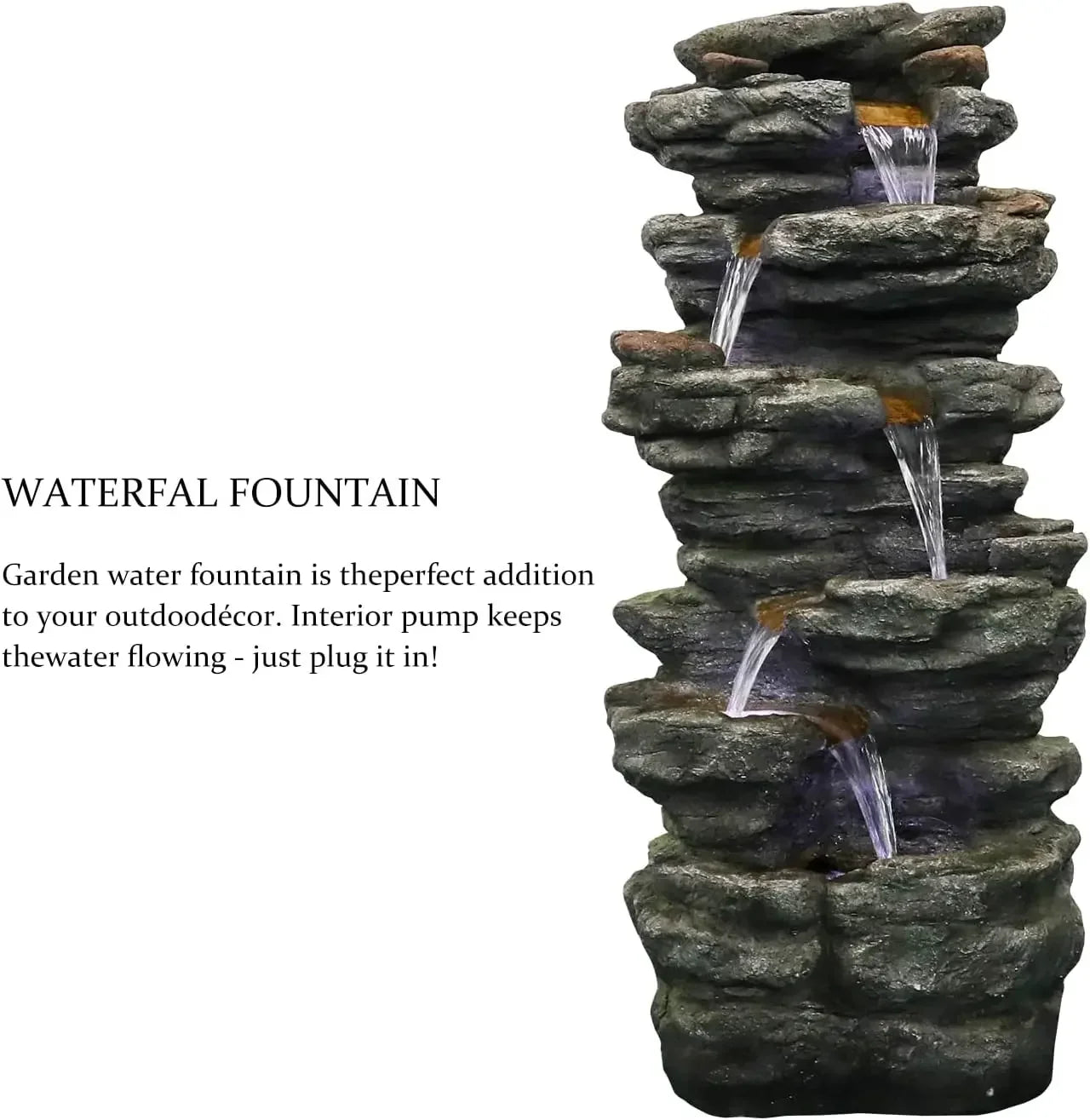 40"High 6Tiers Cascading Rock Outdoor Water Fountain