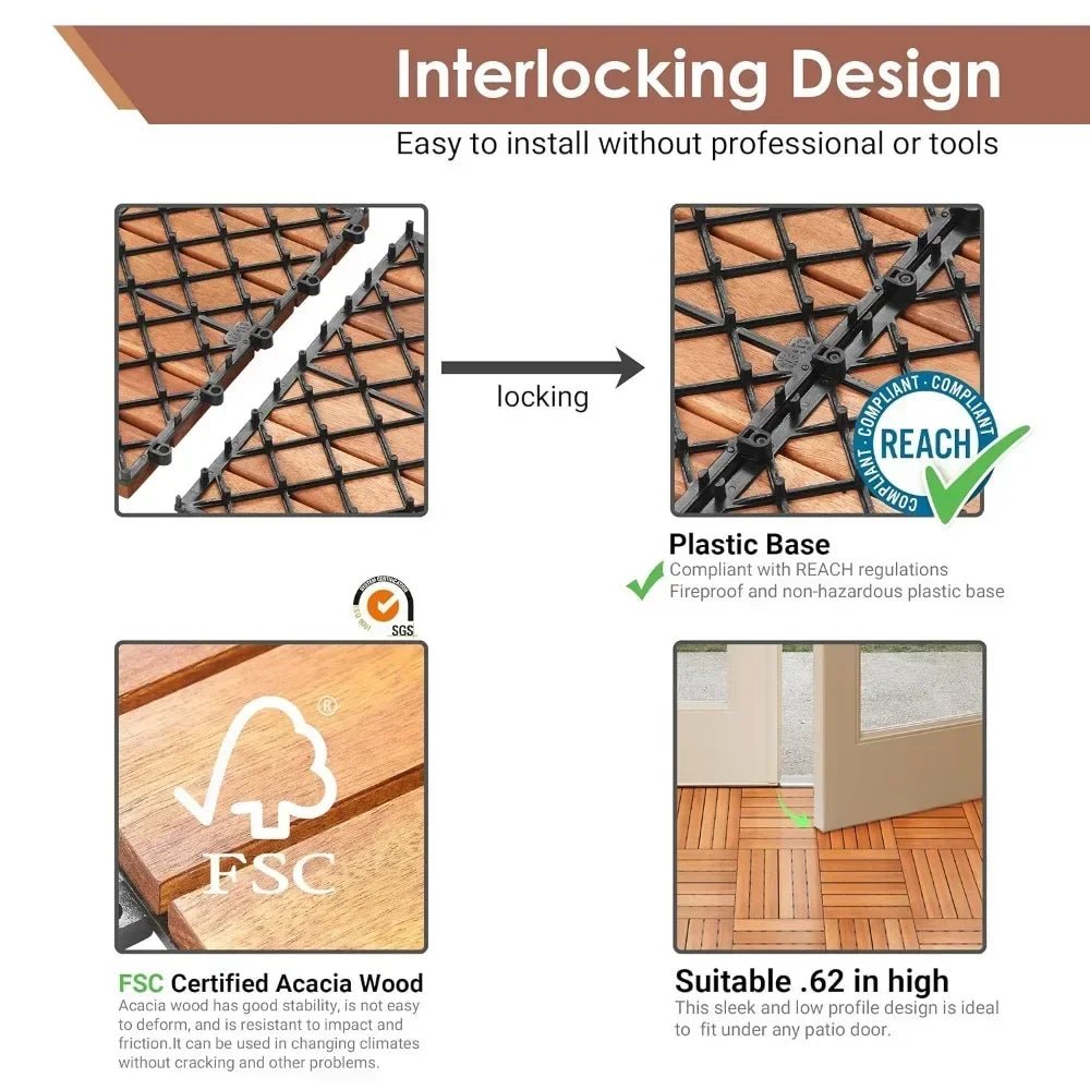Garden Flooring, Solid Acacia Wood Interlocking Terrace Decking