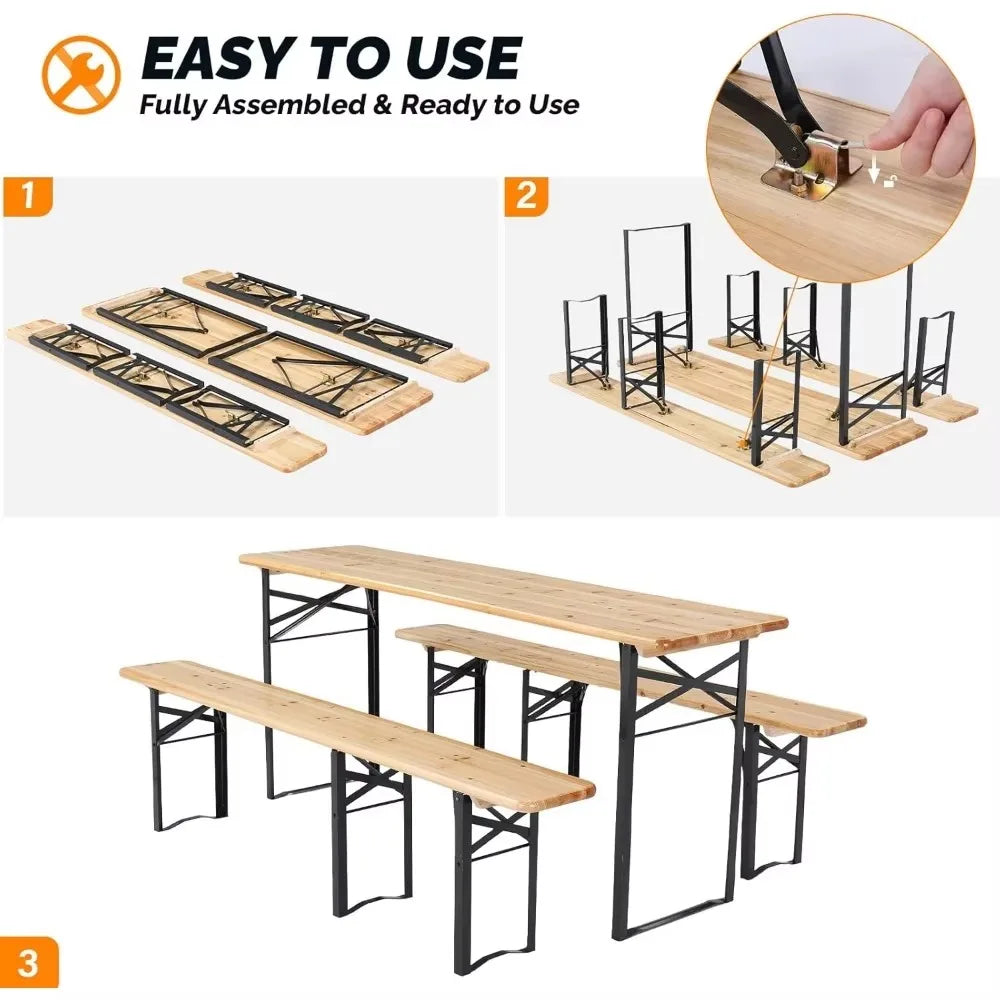 Folding Wooden Picnic Table and Bench Set