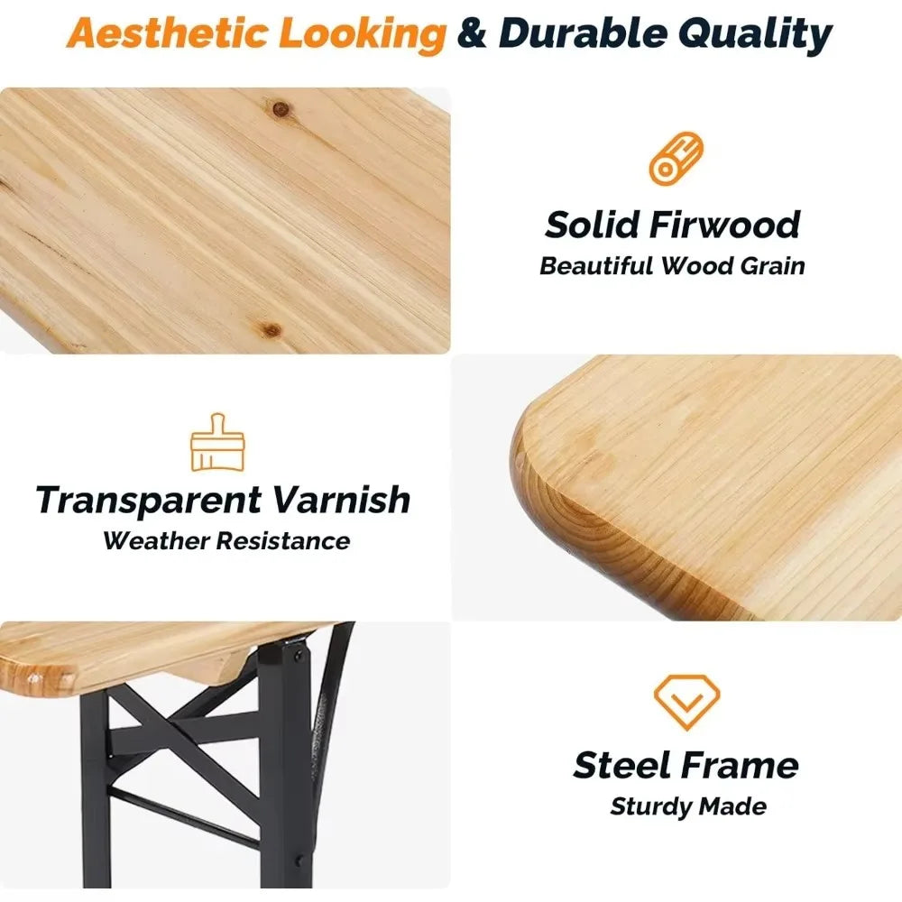 Folding Wooden Picnic Table and Bench Set