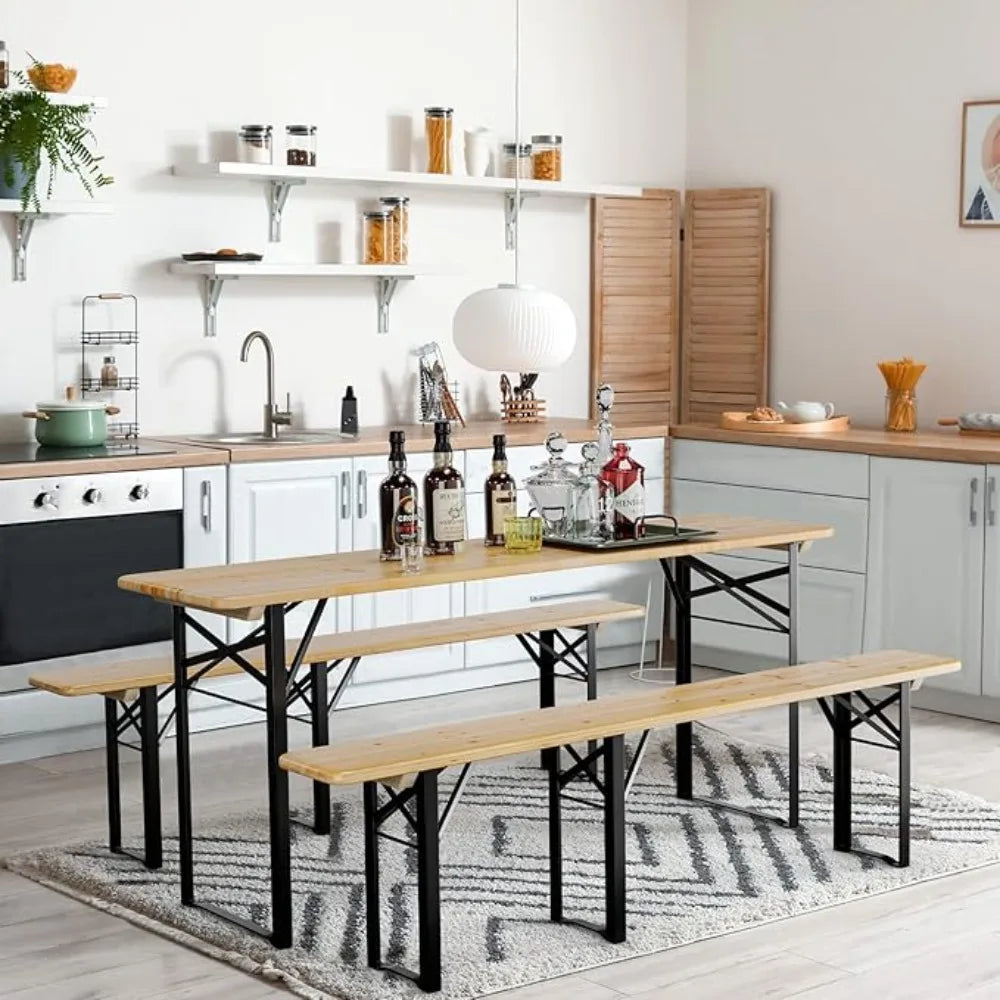 Folding Wooden Picnic Table and Bench Set