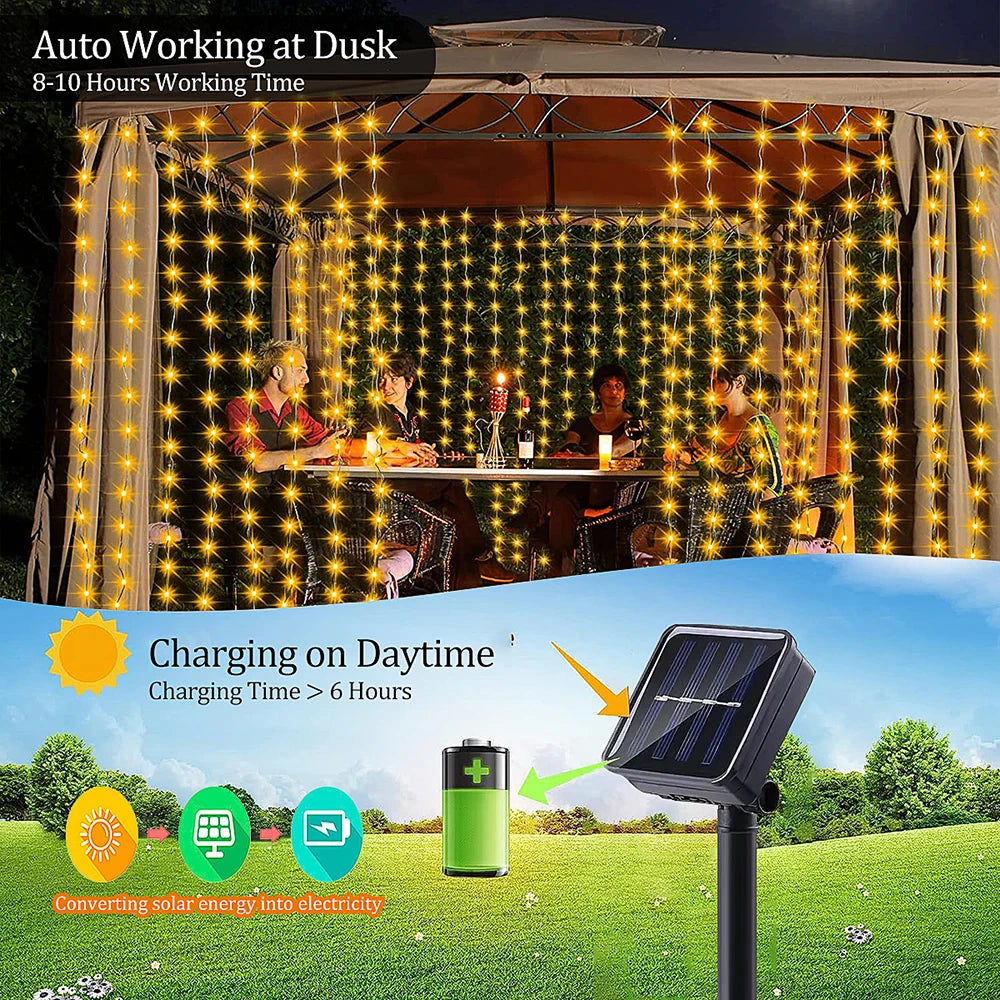 Solar Curtain String Lights with 300 LEDs