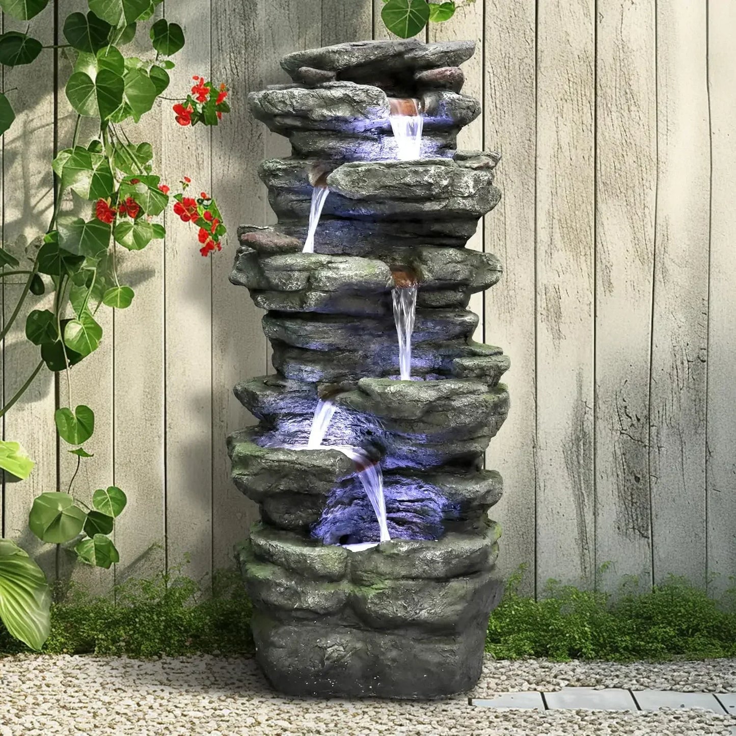 40"High 6Tiers Cascading Rock Outdoor Water Fountain