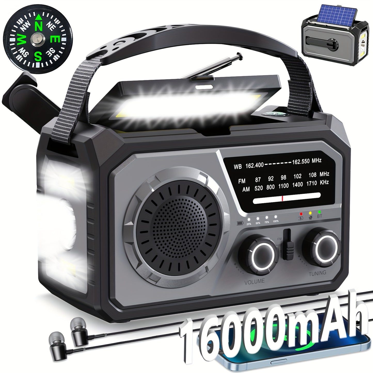 16000mAh Emergency Hand Crank Weather Radio