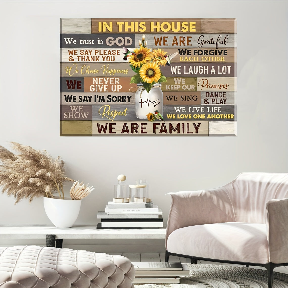 1pc Wooden Framed, Wall Art In This House We Trust In God