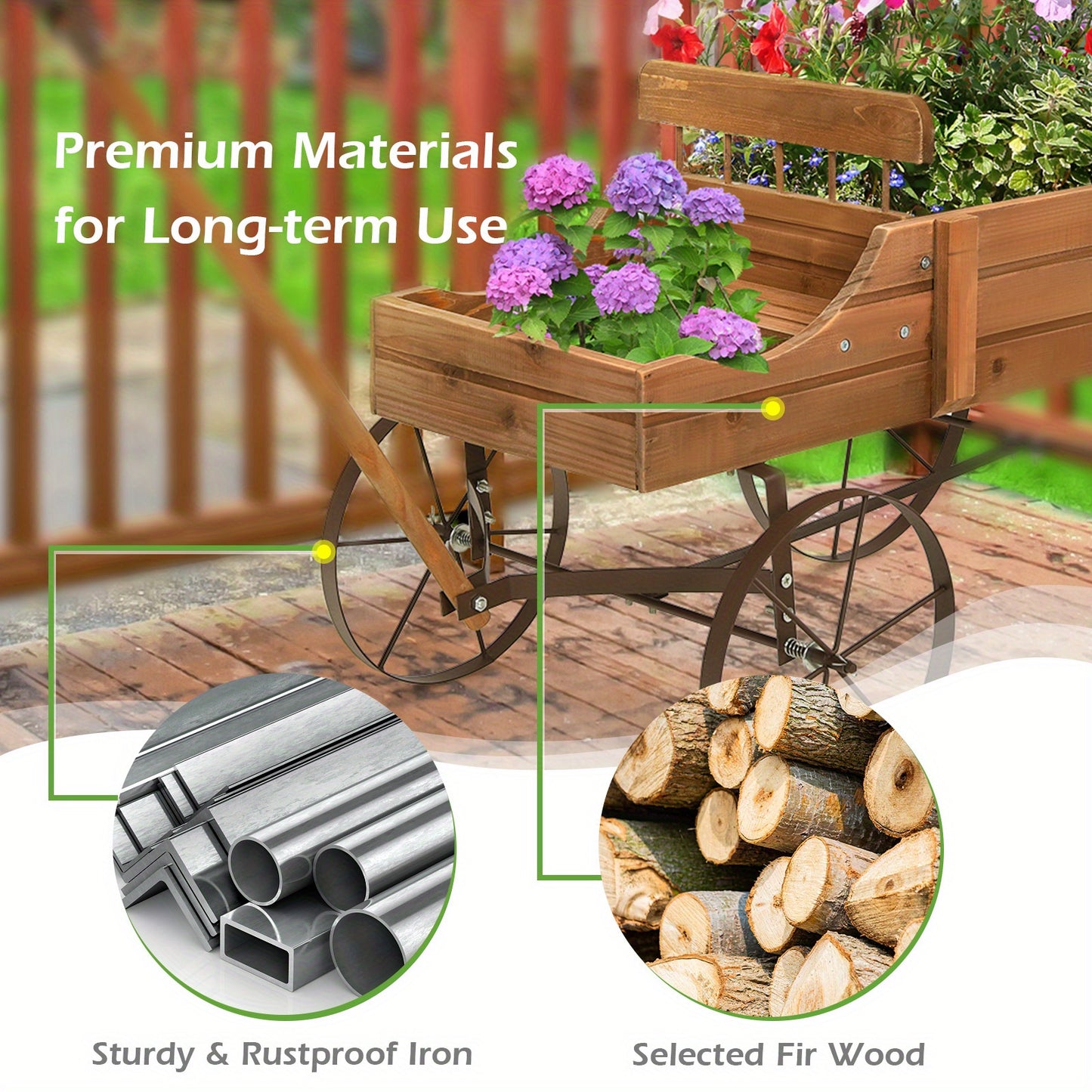 Gymax Wooden Garden Flower Planter Wagon