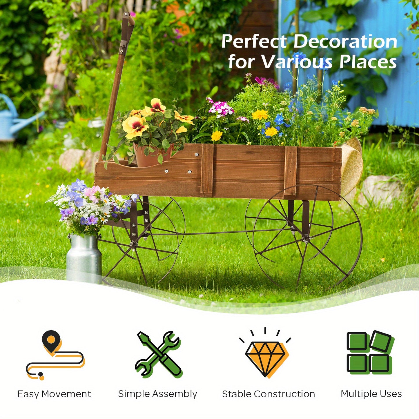 Gymax Wooden Garden Flower Planter Wagon