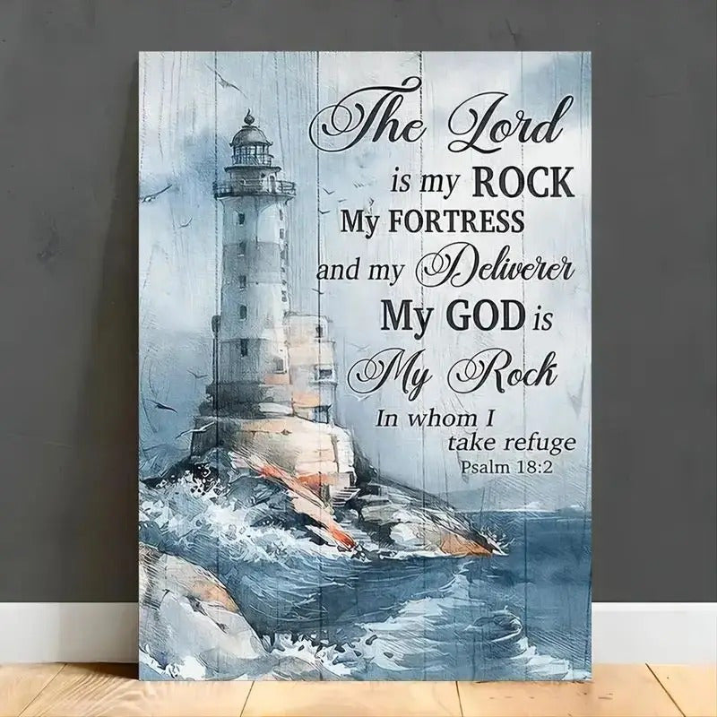 1 Piece Framed Canvas Poster, Modern Art Ocean Lighthouse Psalms Bible Quotes