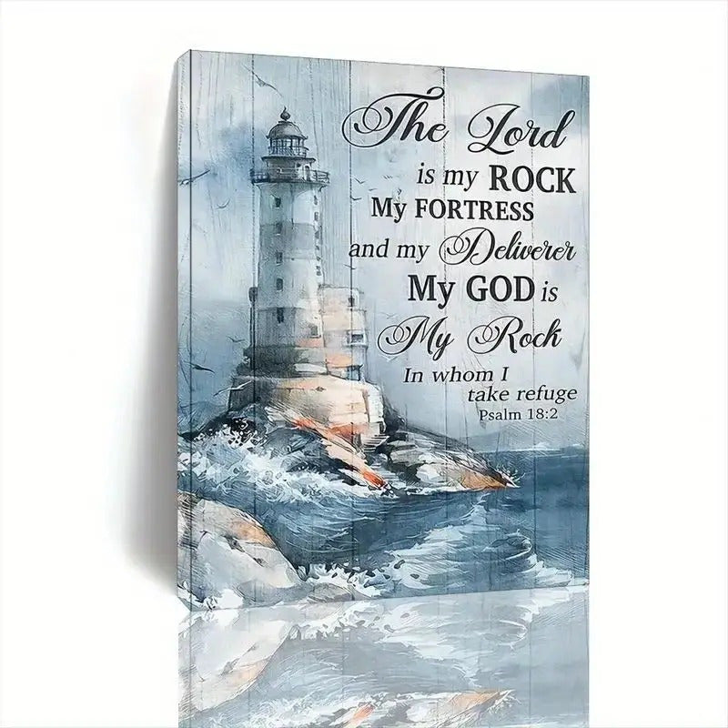 1 Piece Framed Canvas Poster, Modern Art Ocean Lighthouse Psalms Bible Quotes