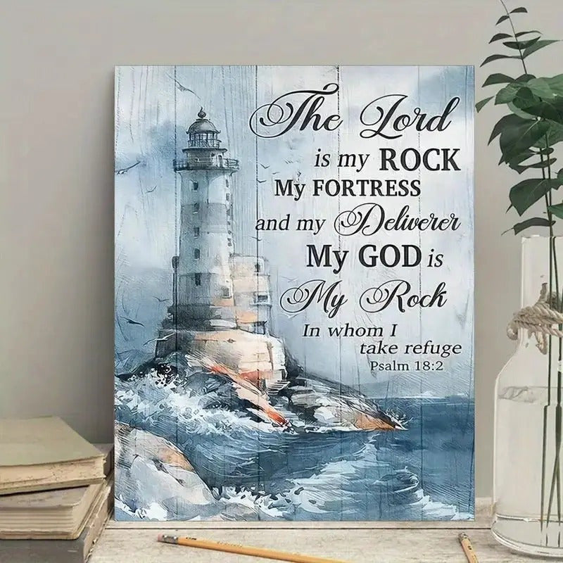 1 Piece Framed Canvas Poster, Modern Art Ocean Lighthouse Psalms Bible Quotes