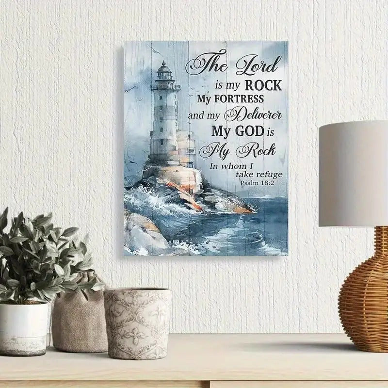 1 Piece Framed Canvas Poster, Modern Art Ocean Lighthouse Psalms Bible Quotes