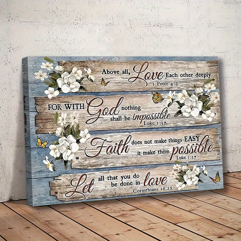 1pc Framed Inspirational Rustic Wall Art with Bible Verses