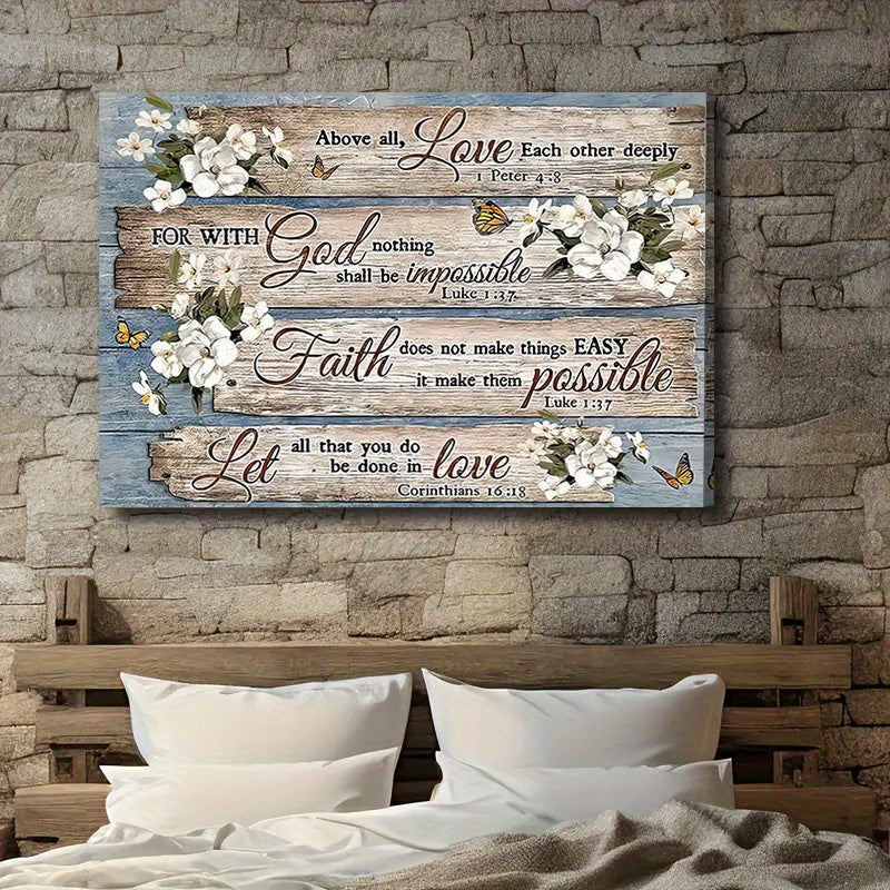 1pc Framed Inspirational Rustic Wall Art with Bible Verses