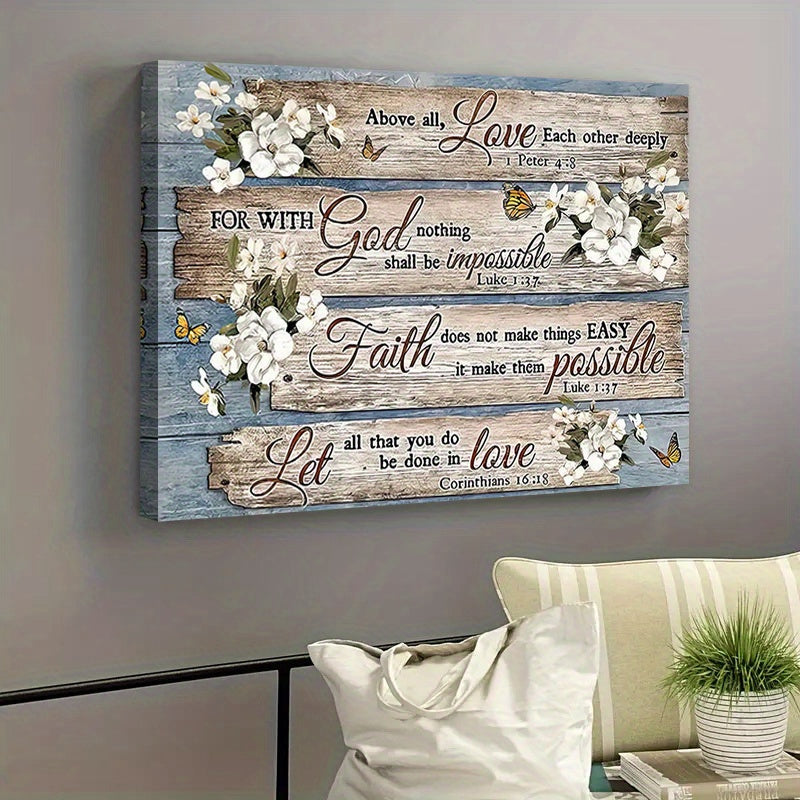 1pc Framed Inspirational Rustic Wall Art with Bible Verses